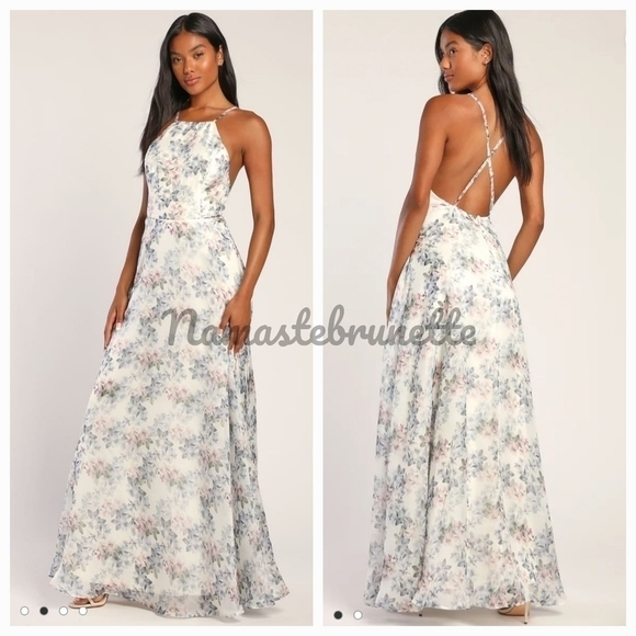 Nwt Lulu's Ivory Floral Print Backless Maxi Dress - Picture 3 of 16